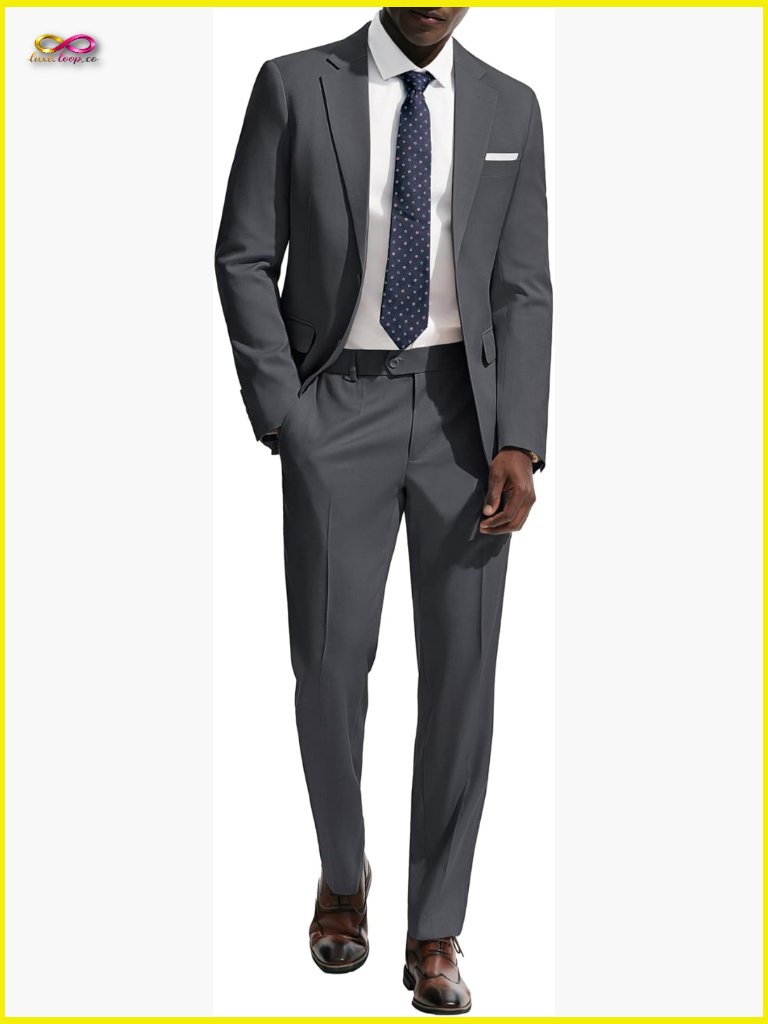 Classic Fit Two Button Blazer Suit Set Business Casual Elegant Wedding Party